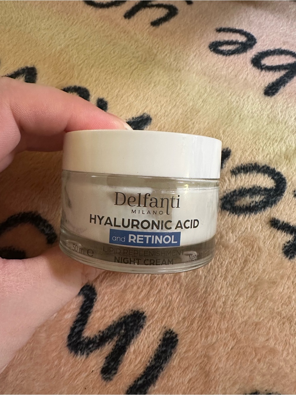 Milano Night Cream Jar with White Lid and Blue Label Accent